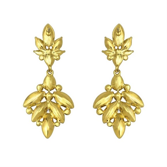 Luxurious Marquise Leaf Large Statement Earrings 18k Gold Plated - Picture 2 of 6